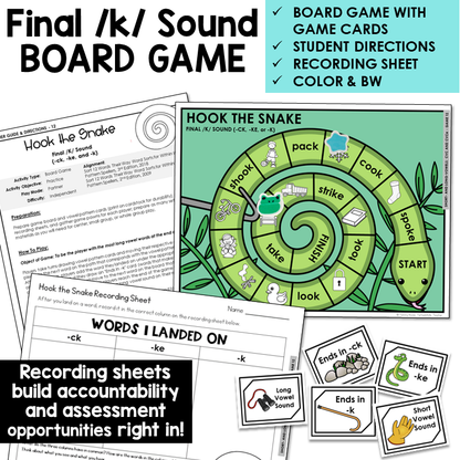 Hook the Snake board game with pattern cards and recording sheet