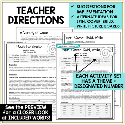 Teacher directions for final /k/ sound games