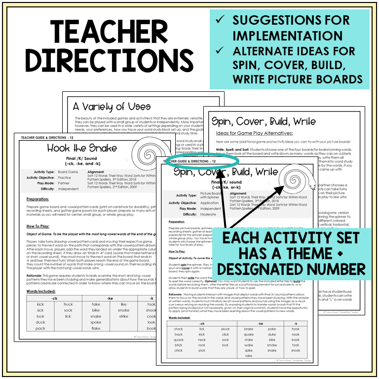 Teacher directions and ideas for Spin, Cover, Build, Write