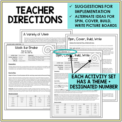 Teacher directions and ideas for Spin, Cover, Build, Write