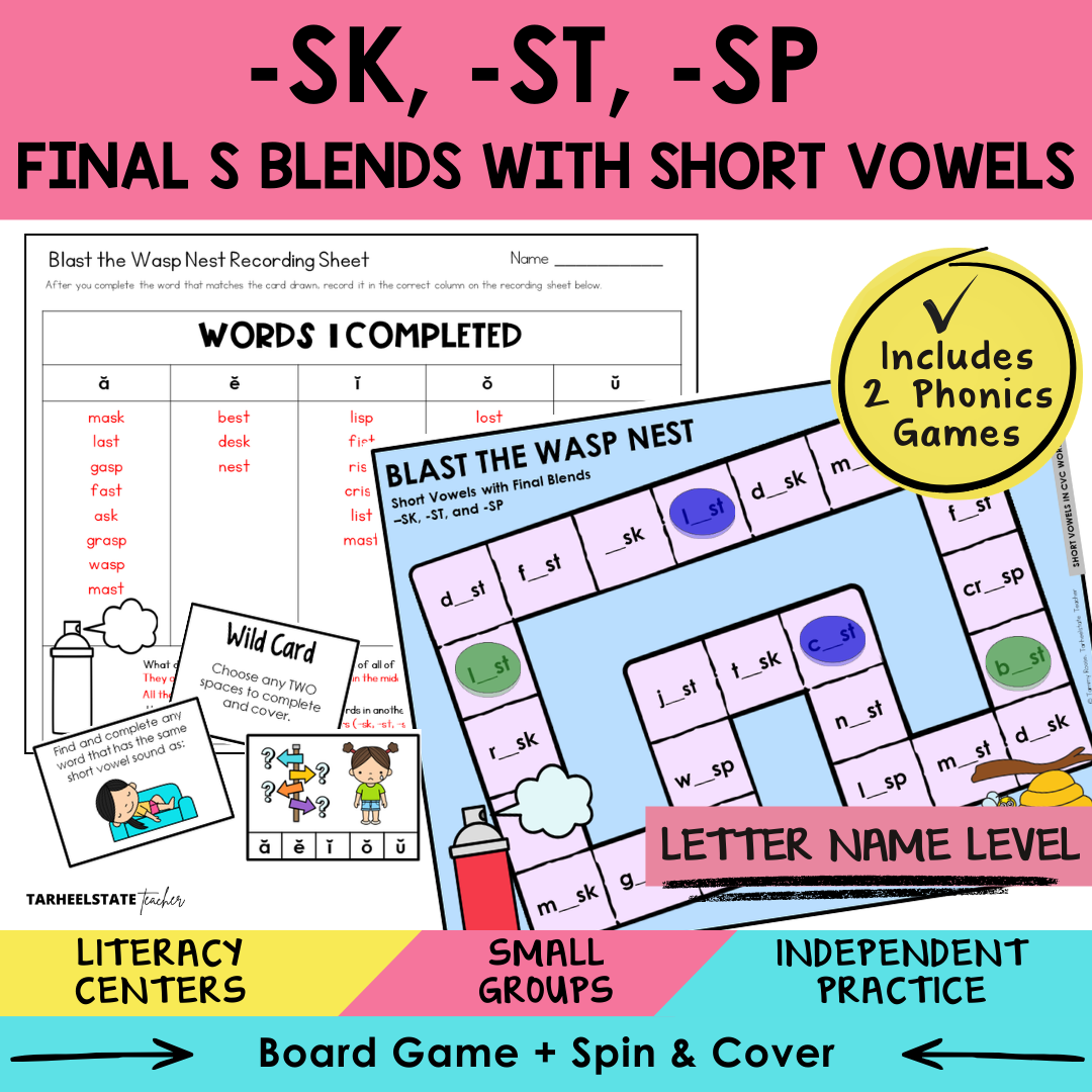 -SK, -ST, -SP Final S Blends with Short Vowels Sort 51 Letter Name Games cover