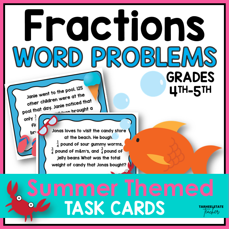Fractions Word Problems Task Cards Activities or Math Centers Mega Bundle