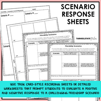 Friendship scenario recording sheet and positive and negative response evaluation worksheet