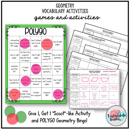 Geometry Vocabulary Activities Games and Graphic Organizers