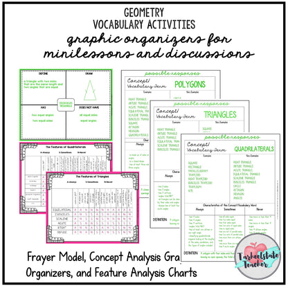 Geometry Vocabulary Activities Games and Graphic Organizers