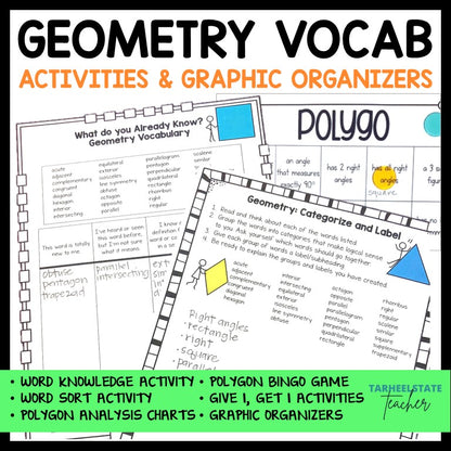 Geometry Vocabulary Activities Games and Graphic Organizers