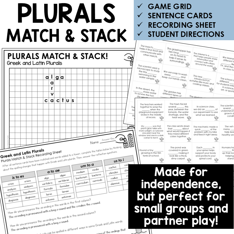 Plurals Match & Stack card game for Greek and Latin plurals