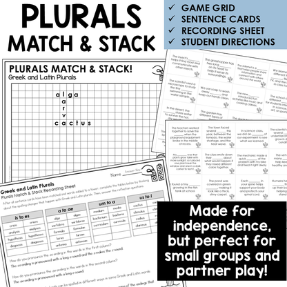 Plurals Match & Stack card game for Greek and Latin plurals