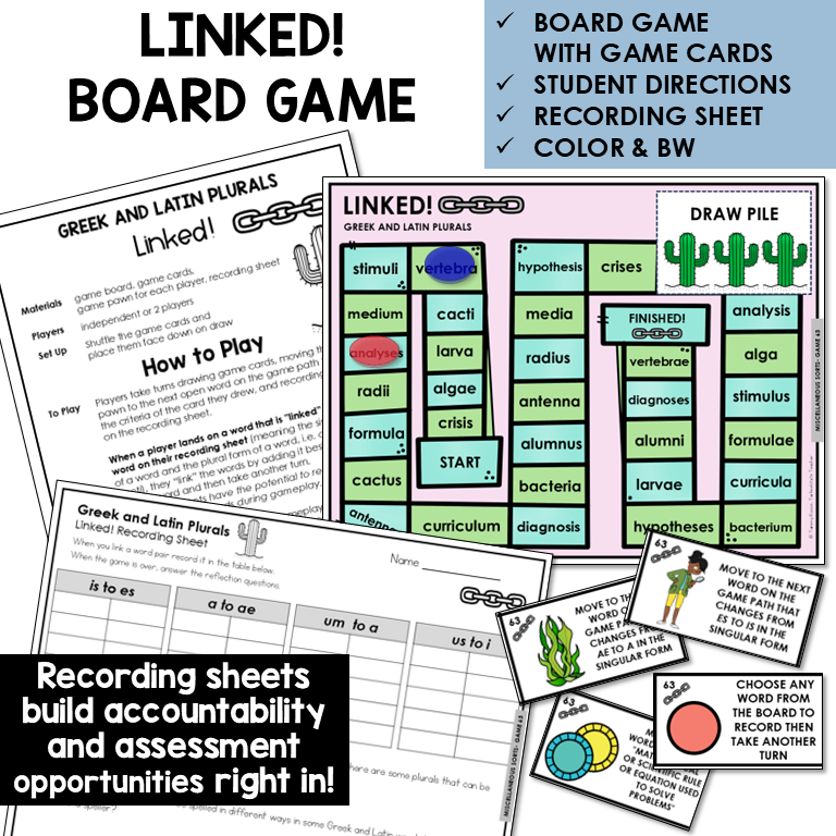 Linked! board game for Greek and Latin plurals