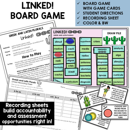 Linked! board game for Greek and Latin plurals