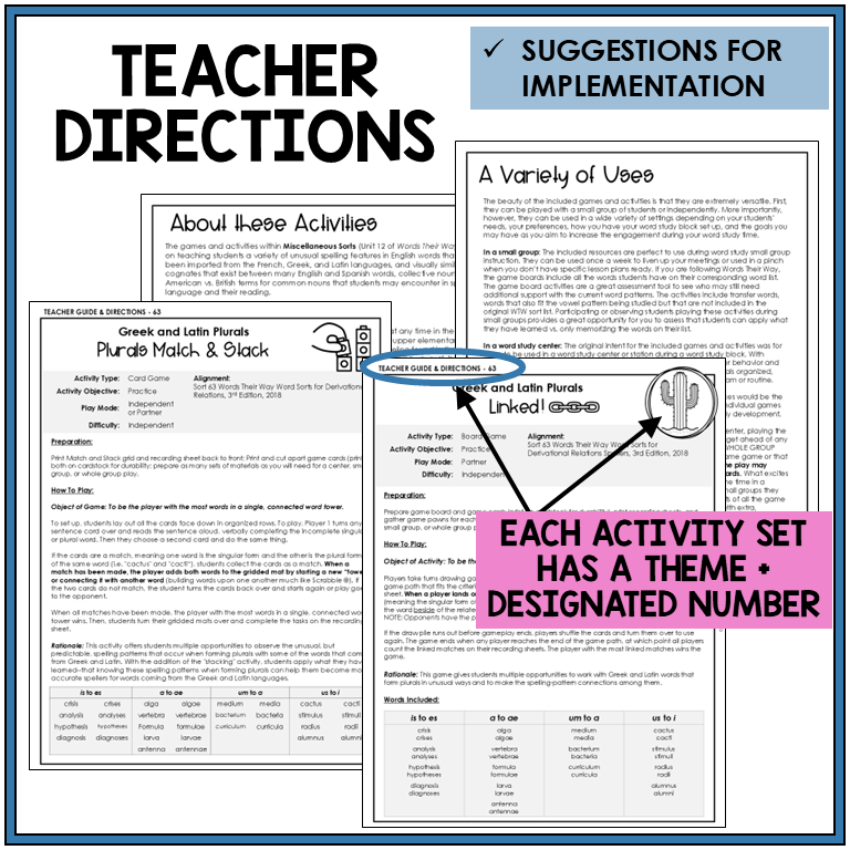 Teacher directions and suggestions for implementation