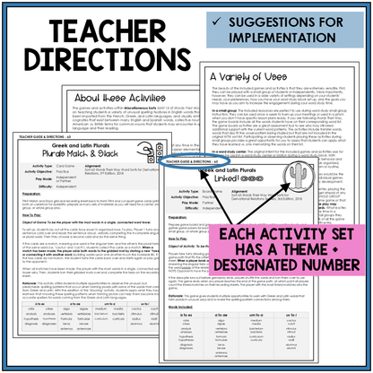 Teacher directions and suggestions for implementation