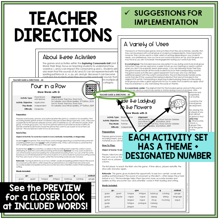Teacher directions for GU, GUE, and final G games