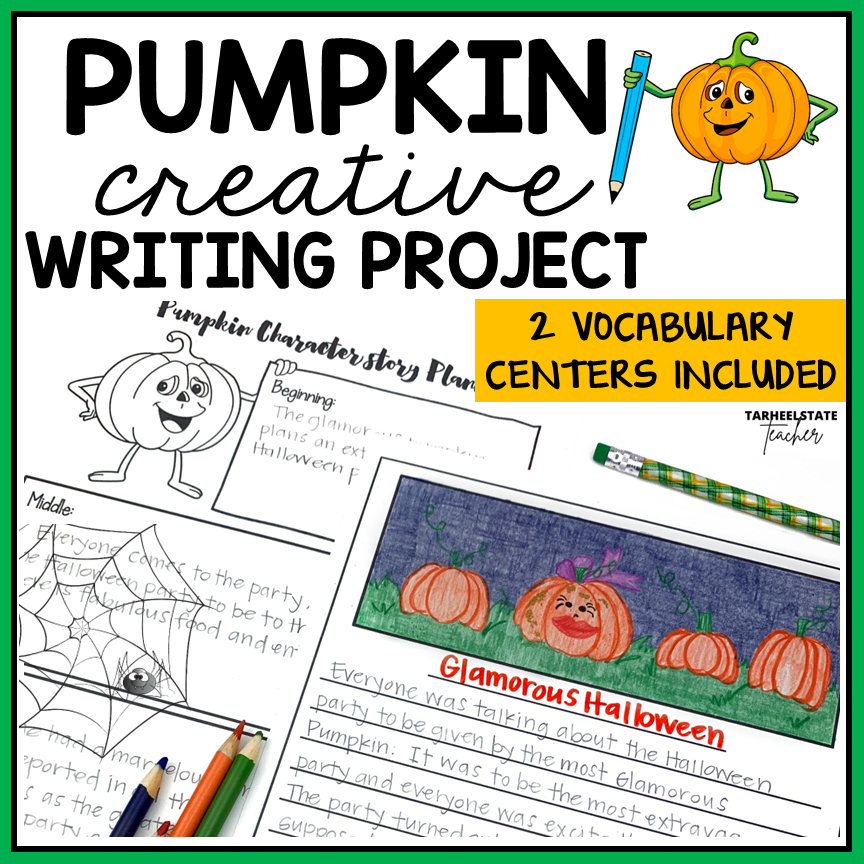Pumpkin Personalities fall writing project & vocabulary activities! Students explore character traits, synonyms & antonyms, then write a creative Halloween story.