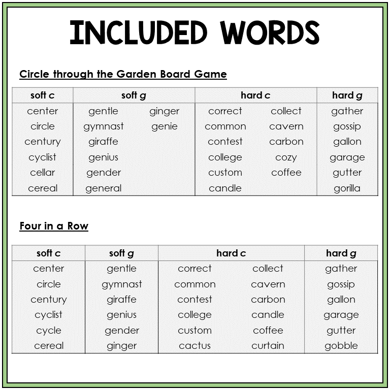 Word list for hard and soft G and C, Sort 41