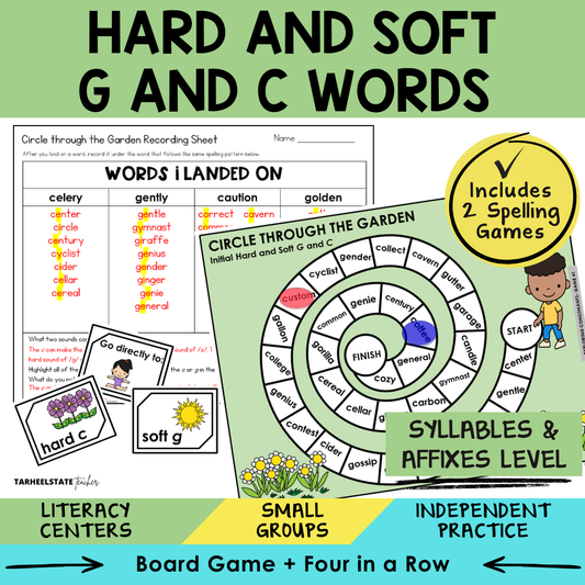 Hard and Soft G and C Words Sort 41 Syllables Affixes Games cover