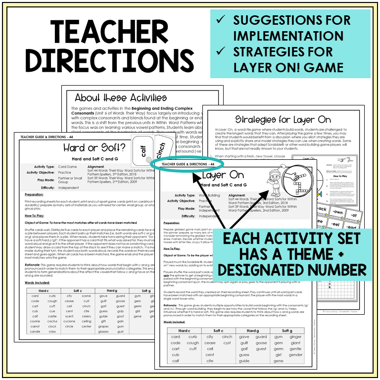 Teacher directions for Hard and Soft C and G games