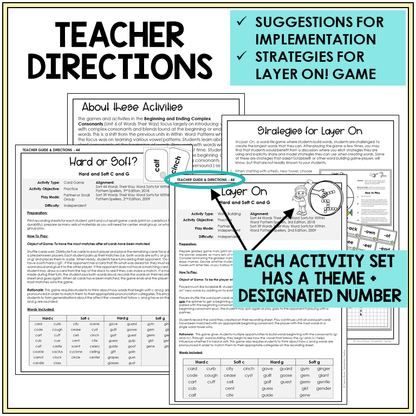 Teacher directions for Hard and Soft C and G games
