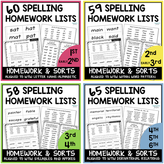 Differentiate with ease with the Weekly Spelling Homework Mega Bundle for all four spelling groups in your classroom