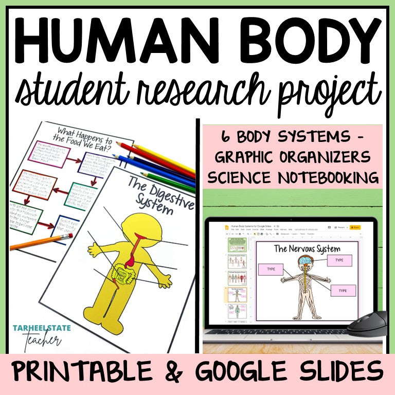 Human Body Systems Student Research Project Print and Digital Bundle
