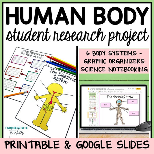 Human Body Systems Student Research Project Print and Digital Bundle