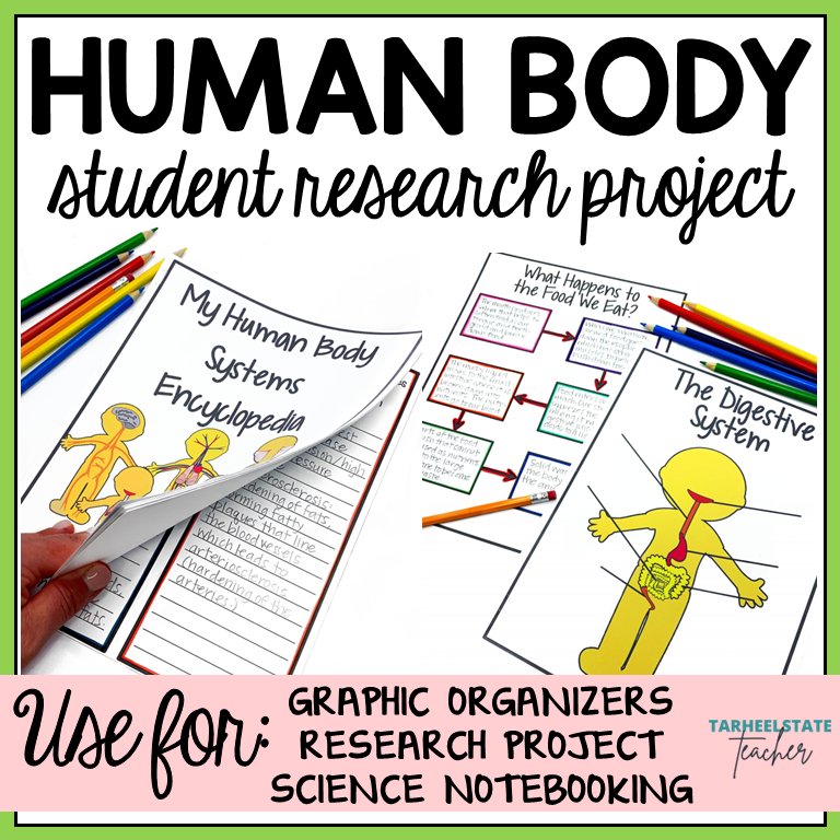 Human body student research project with graphic organizers and human body worksheets