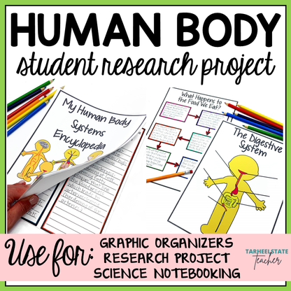 Human body student research project with graphic organizers and human body worksheets