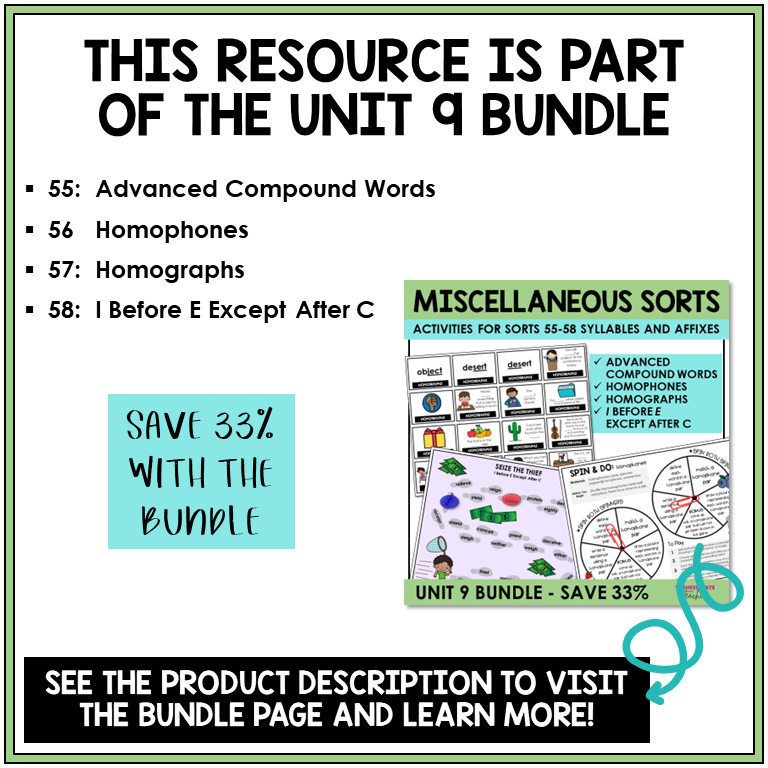 Syllables and Affixes Unit 9 bundle contents