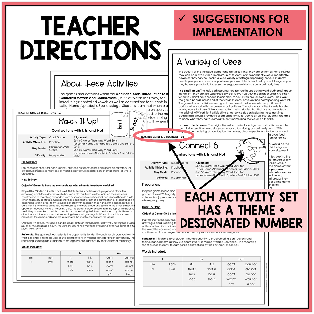 Teacher directions and suggestions for implementation