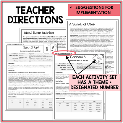 Teacher directions and suggestions for implementation