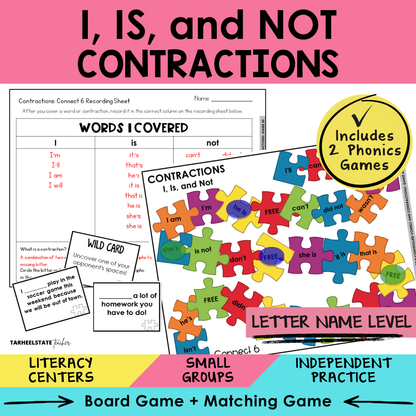 I, IS, and NOT Contractions Sort 60 Letter Name Games cover