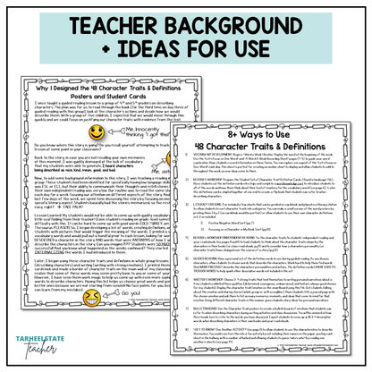 Emoji Character Traits List Graphic Organizers and Vocabulary Activities Bulletin Board