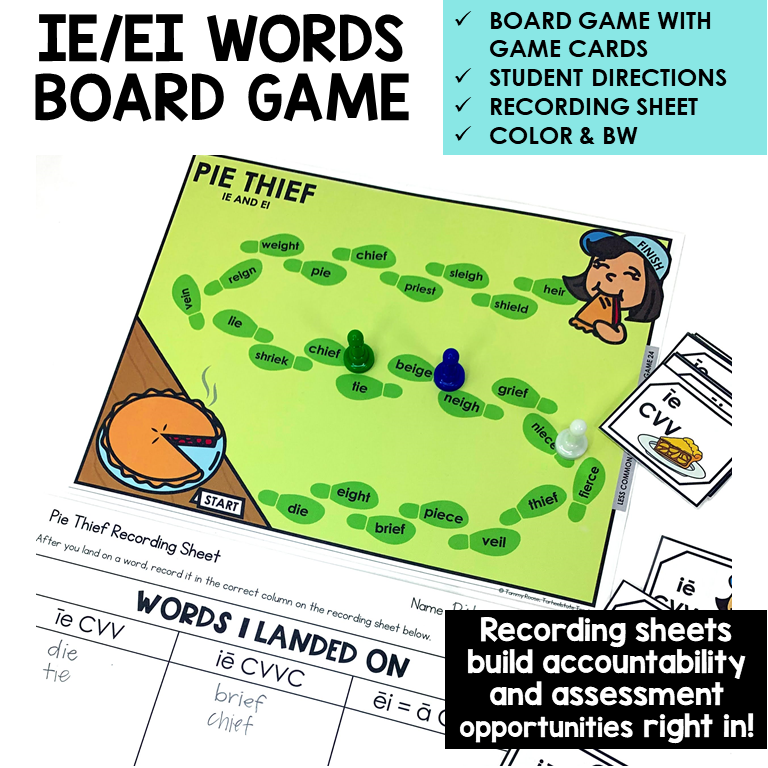 Pie Thief board game with word cards and recording sheet