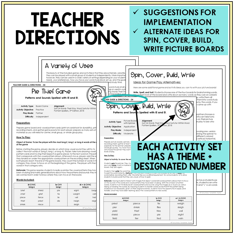 Teacher directions for IE and EI games