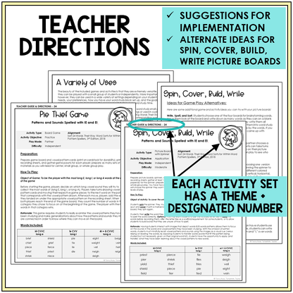 Teacher directions for IE and EI games