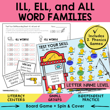 ILL, ELL, and ALL Word Families Sort 37 Letter Name Games cover