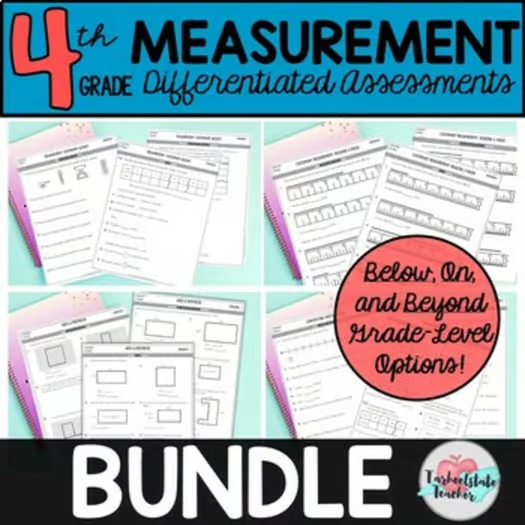 Fourth-grade measurement leveled practice worksheets bundle covering all 4th grade measurement standards