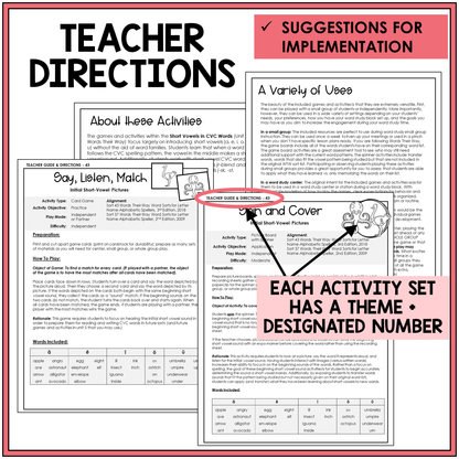 Teacher directions and suggestions for implementation
