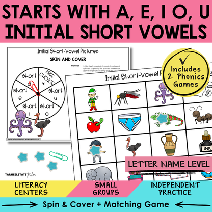 Starts with A, E, I, O, U Initial Short Vowels Sort 43 Letter Name Games cover