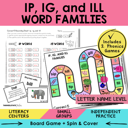 IP, IG, and ILL Word Families Sort 18 Letter Name Games cover
