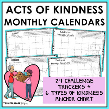 24 kindness calendars and kindness trackers for a random acts of kindness challenge in grades 3-6