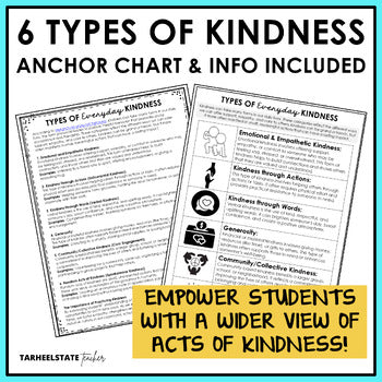 Types of Everyday Kindness chart and teacher notes on the six types of kindness