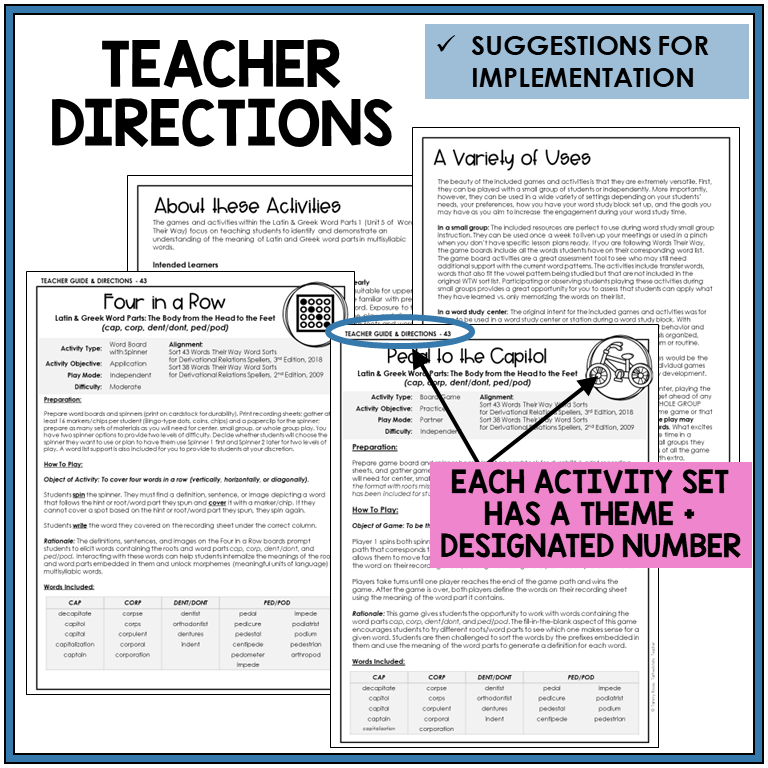 Teacher directions and suggestions for implementation