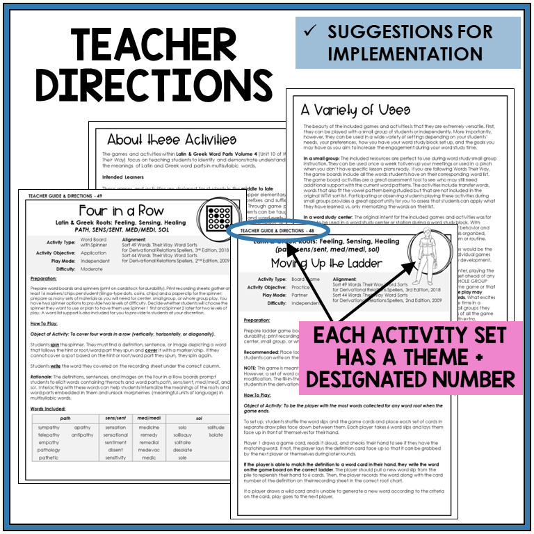 Teacher directions and suggestions for implementation