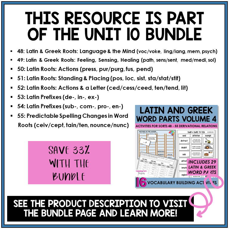Derivational Relations Unit 10 bundle contents