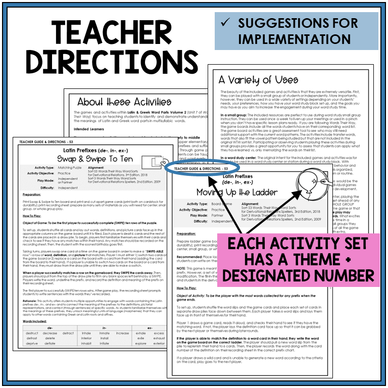 Teacher directions and suggestions for implementation