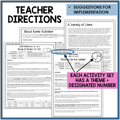 Teacher directions and suggestions for implementation