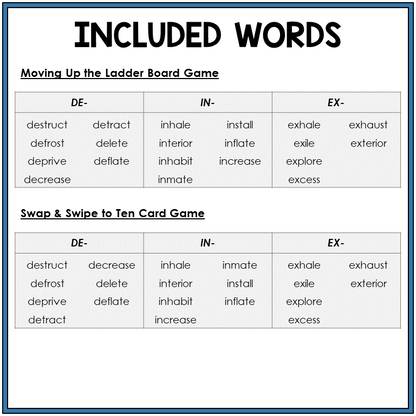 Word list for Latin prefixes DE-, IN-, EX-, Sort 53