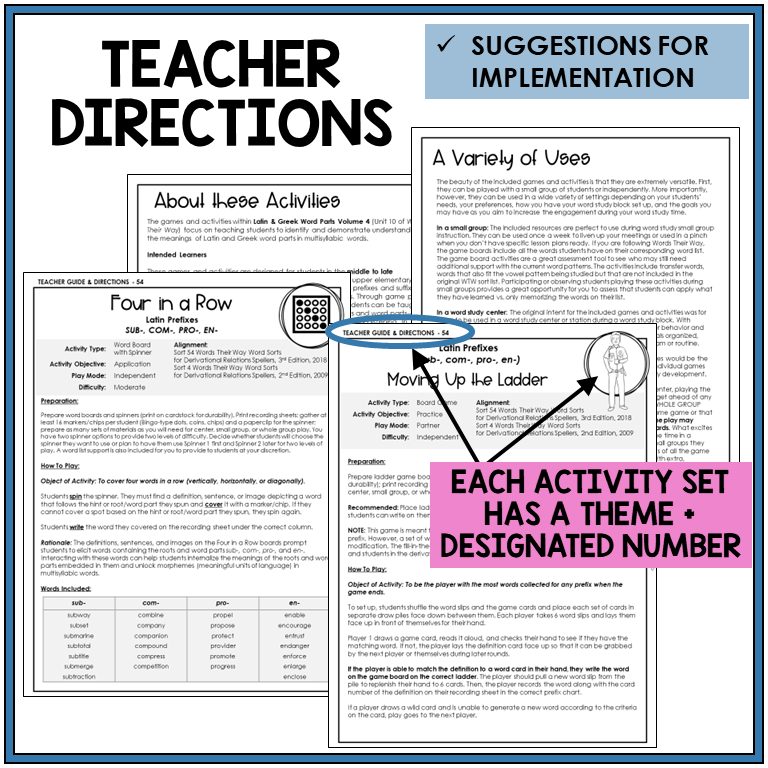 Teacher directions and suggestions for implementation