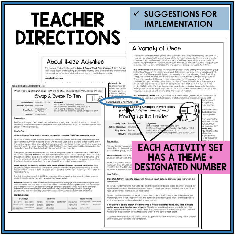 Teacher directions and suggestions for implementation